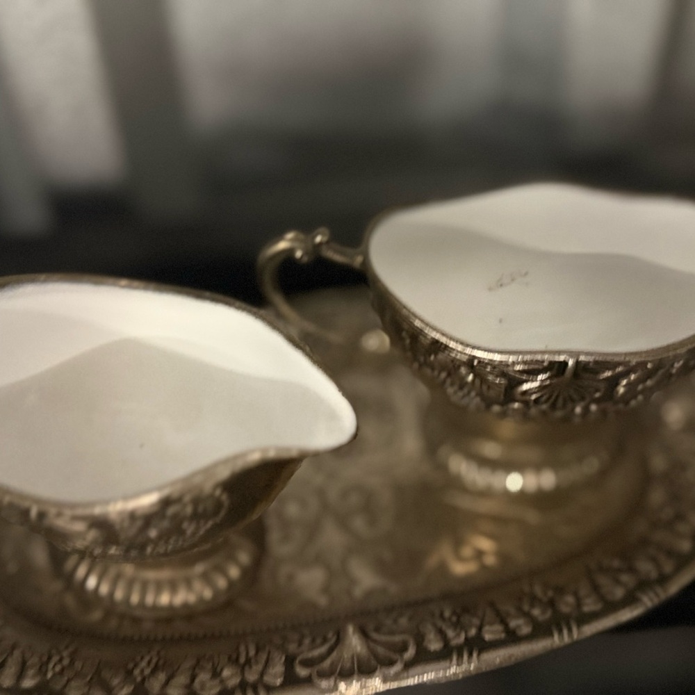 Antique Miniature Elegant Silver Creamer and Sugar Set